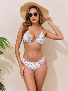 Women's Halter Plaid Two-Piece Bikini Swimsuit, Stylish Swimwear Floral Swimsuit for Beach & Pool, Comfortable and Trendy Bathing Suit