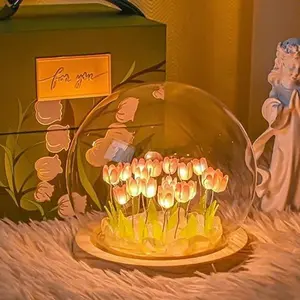 Night Light,Flower Crystal Ball Night Light,3.9inch Glass Ball Night Lamp with Woodern Base,Simulation Flower Night Light,Romantic Bedroom Sleeping Table Lamp pink ikea