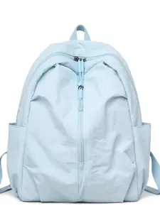 Light Blue Nylon Backpack for Women, Casual Shoulder Bag, Ideal for School and Travel, Lightweight and Versatile Design, Travel Backpacks