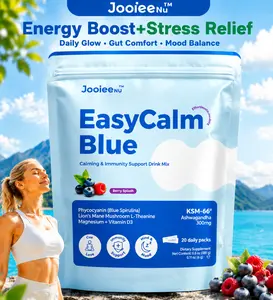 EasyCalm Blue, Magnesium KSM-66 Ashwagandha & Blue Spirulina L-theanine Lion's Mane Mushroom GABA Vitamin D3, Mixed drink Supports Cortisol Balance, Detox, Mood,Sleep, 20 Servings Travel Packets