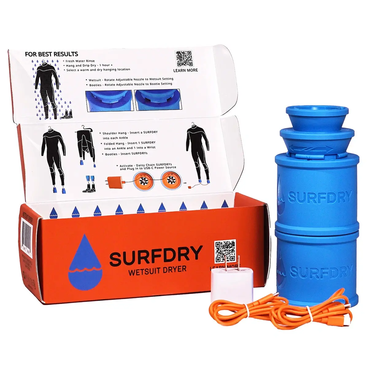 SURFDRY Original Wetsuit and Bootie Dryer, 2 Units, Portable USB-C Overnight Drying for Surfing and Water Sports