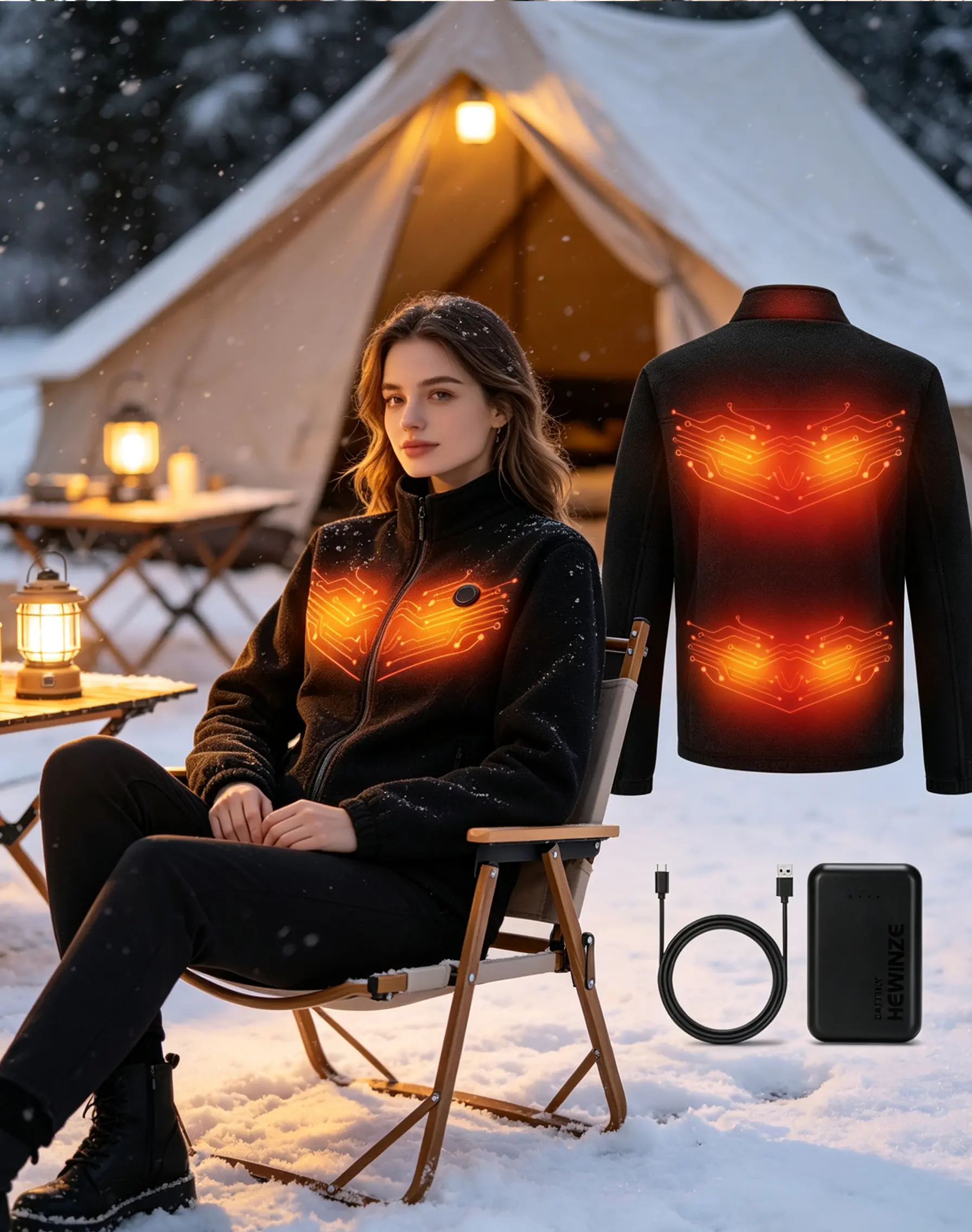 Women's Heated Fleece Sports Jacket, Upgraded Fast‑Heat High‑Quality Thermal Outerwear, Rechargeable Battery Powered Fashion Heating Coat for Sports & Leisure, Perfect for Picnic, Fishing, Hiking, Camping with Battery Pack