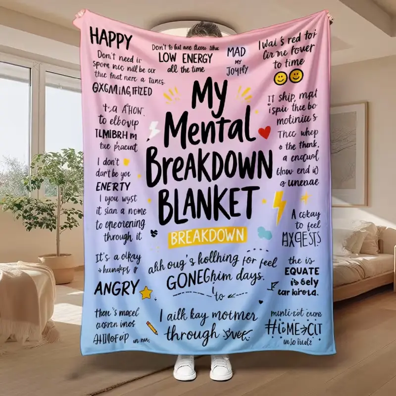 Soft Funny Throw Blanket Flannel Blanket Happy Mental Breakdown Blanket Pattern Soft, Warm, and Tear Resistant, Machine Washable, Suitable for All Seasons, Perfect for Home Decor, Camping, and Travel
