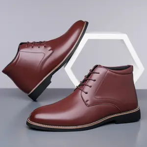 Men's formal high-top simple lace-up men's shoes Leather Closed Toe Brown Python Boots