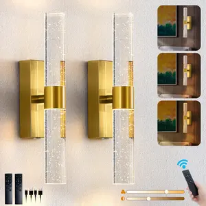 Battery Wall Sconces Set of Two, Crystal Rechargeable Wireless Wall Sconces, 3000K-6000K Dimmable Wall Lights with 10000mAh LED Cordless Wall Lamp Fixtures for Bedroom Living Room