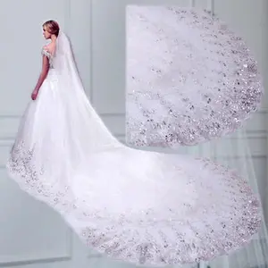 Hot Selling Wide Tail Single Layer Sequin Lace Party Bridal Wedding Veil 2025