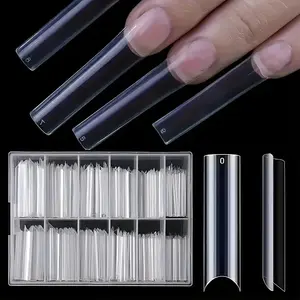 Clear Extra-Long C-Curve Fake Nail Tips, 240pcs/set Deep Acrylic Fake Nail Tips with Box for Nail Salon and DIY, 12 Sizes Extension False Nail Tips