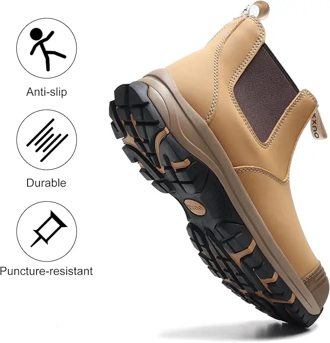 Men's Steel Toe Chelsea Work & Safety Footwear, ASTM F2413-18 Certified Safety Shoes, Waterproof Leather Upper Construction Boots, Puncture-Proof Kevlar Midsole, EH Rated Oil Resistant Slip-On Boots, Construction-Grade (OX2622)