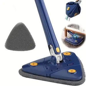 360° Rotating Adjustable Cleaning Mop Telescopic Triangle Mop with Long Handle Quick Dry Manual Twist Design Multi-Purpose Microfiber Wet-Dry Mop for Floor Wall Glass and RV Cleaning