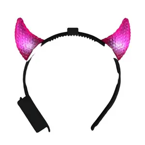 212 MAIN Pack of Colorful LED Light-Up Faceted Crystal Devil Horn Headband - Pink, Flexible, Lightweight, Unisex Festive Accessory for Home & Party Supplies