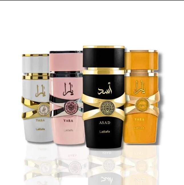 Lattafa His & Her Bundle | Yara + Tous + Moi + Asad | Unisex Fragrance | 100 ML - 3.4 OZ | Eau De Parfum | Mango - Coconut & Passionfruit Lattafa His & Her Bundle | Yara + Tous + Moi + Asad | Unisex Fragrance | 100 ML - 3.4 OZ | Eau De Parfum | Mango - Coconut & Passionfruit