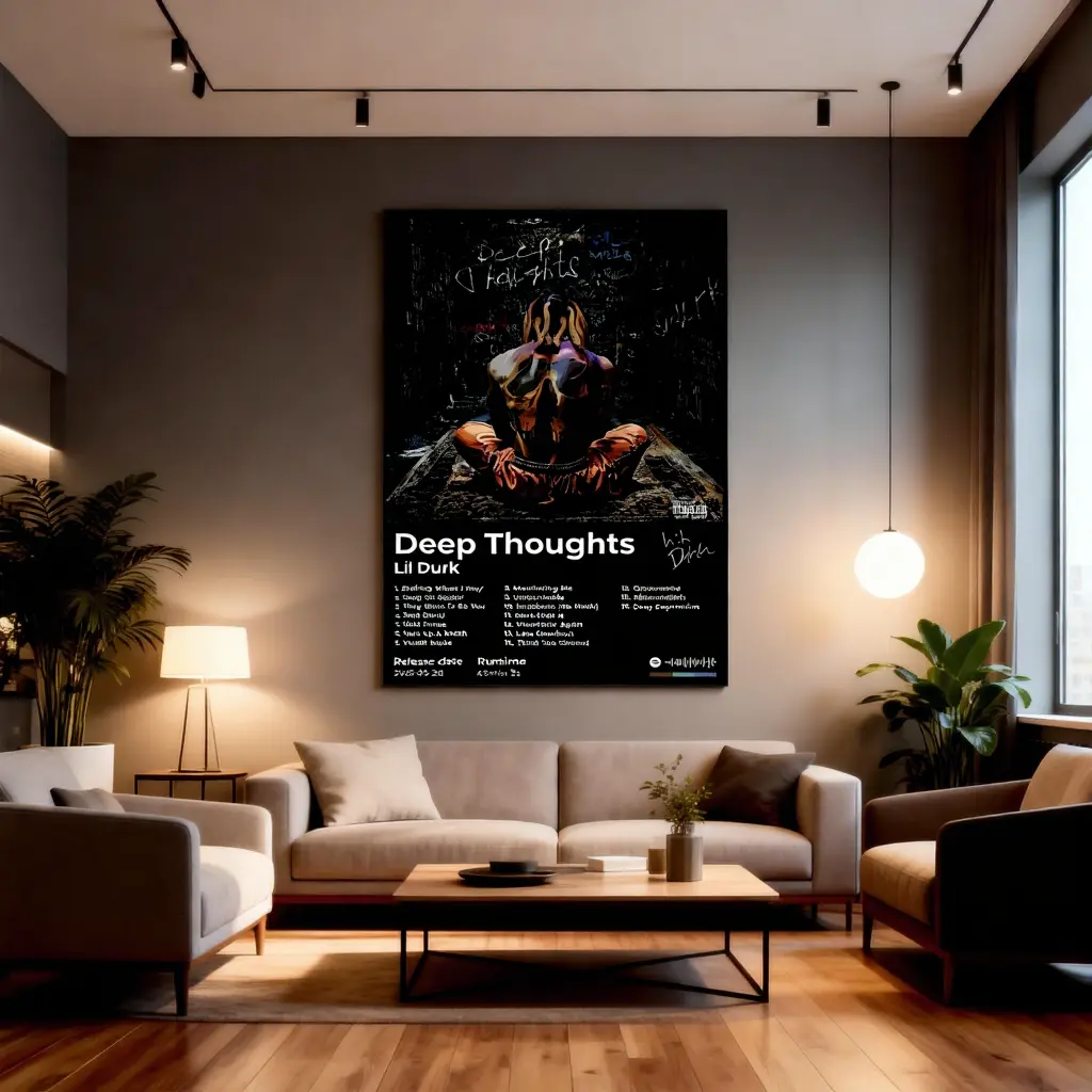 Lil Durk Deep Thoughts Album Cover Wood-Framed Waterproof Canvas Wall Print, Home Decor for Music Fans, Portable Hanging Art, Ideal Gift (08x12, 12x18, 16x24 in Sizes)