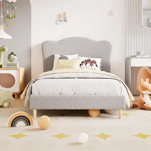 Garvee Full Size Upholstered Velvet Bed Frame with Scallop Headboard, Sturdy Platform Design with Wooden Slats, Noise-Free, No Box Spring Needed, Grey, Suitable for Girls and More