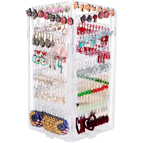 360 Rotating Earring Holder Organizer Stand - 5 Tiers Acrylic Jewelry Organizer with 228 Holes & 232 Grooves for Earrings and Necklaces Book Box Gift Tree