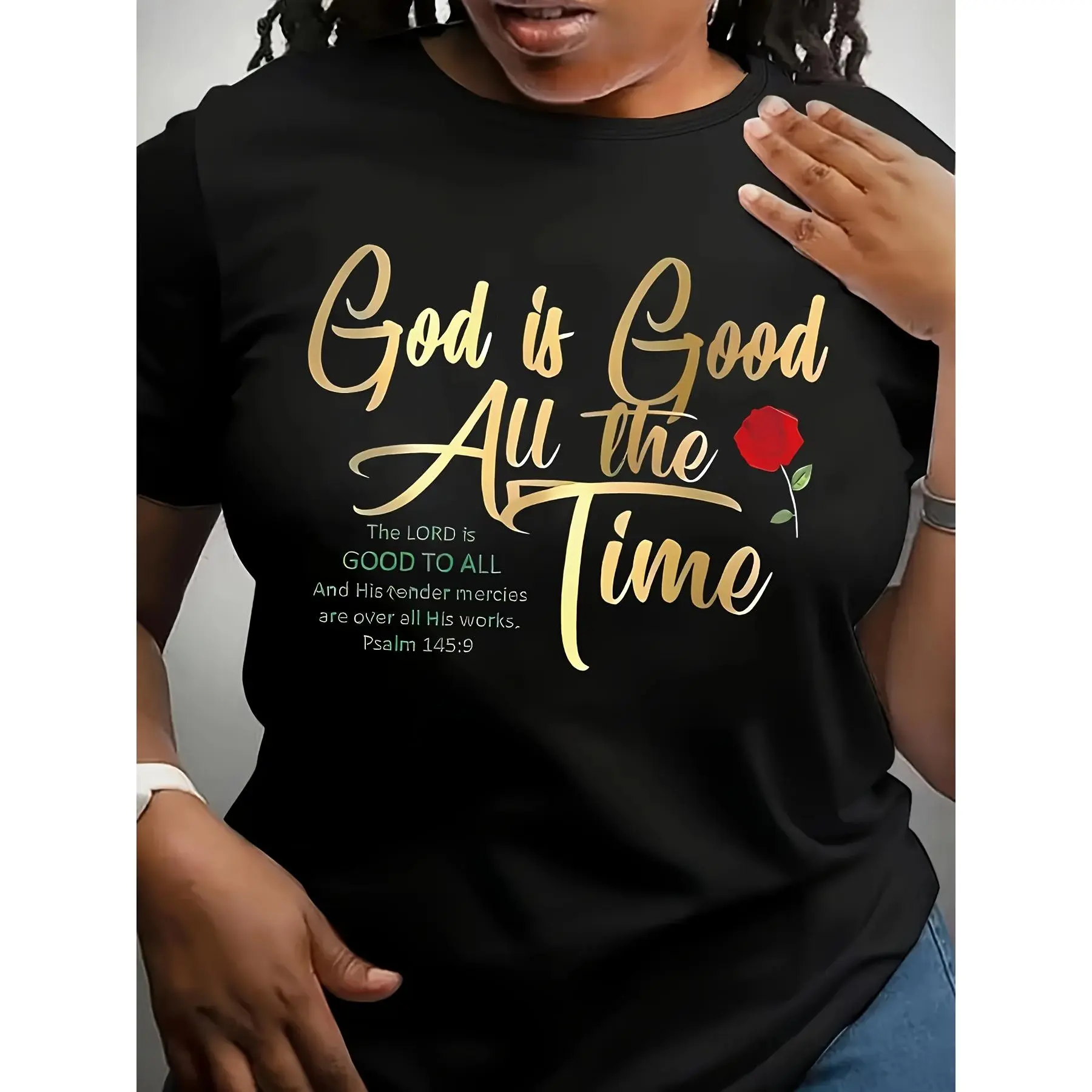 Men's Plus-Size Casual 'God Is Always Good' Graphic T-Shirt, Short Sleeve Crew Neck Streetwear Top in a Stretch Cotton Blend, Menswear