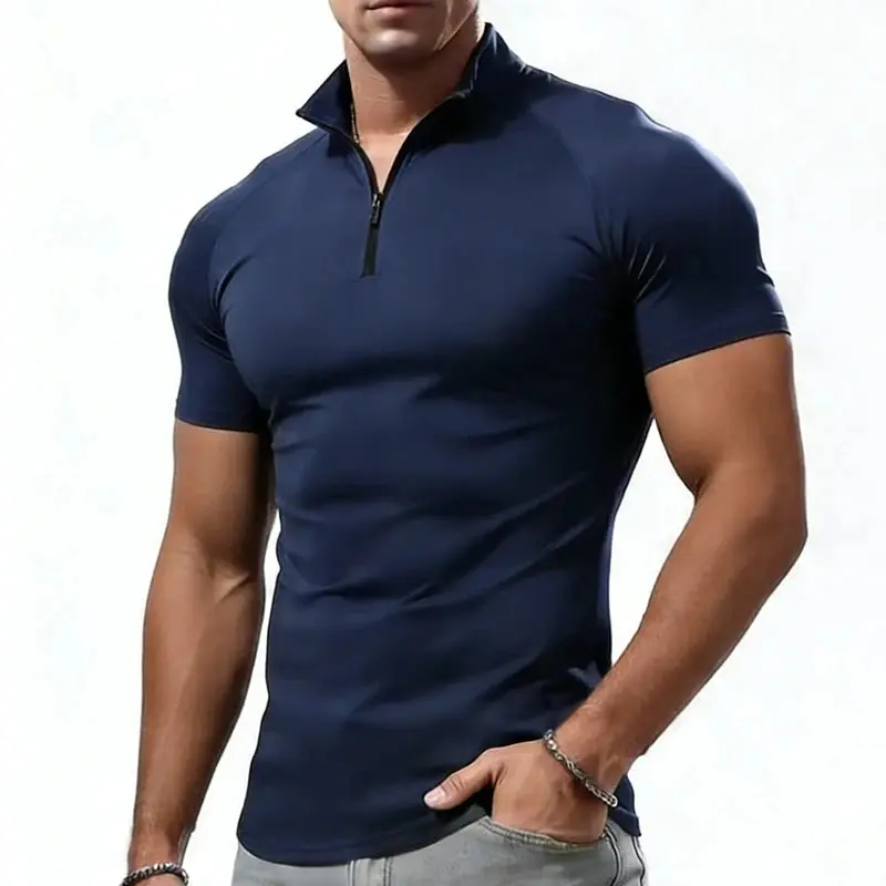 Mens Compression T Shirt Zipper Neck Slim Fit For Gym Performance Athletic Tee For Athletes