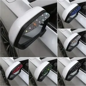 2pcs Car Rearview Mirror Rain Eyebrow, Small Car Weatherproof Visor, Rhinestone Goddess Car Modification Reflective Shield, Waterproof Helper, Car Accessories