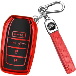 for Toyota Key Fob Cover, Key Fob Case for Toyota Tacoma Prius Venza Corolla Crown Sequoia Tundra Grand Highlander RAV4 Prime Key Fob Protection with Keychain Car Accessories (Red)