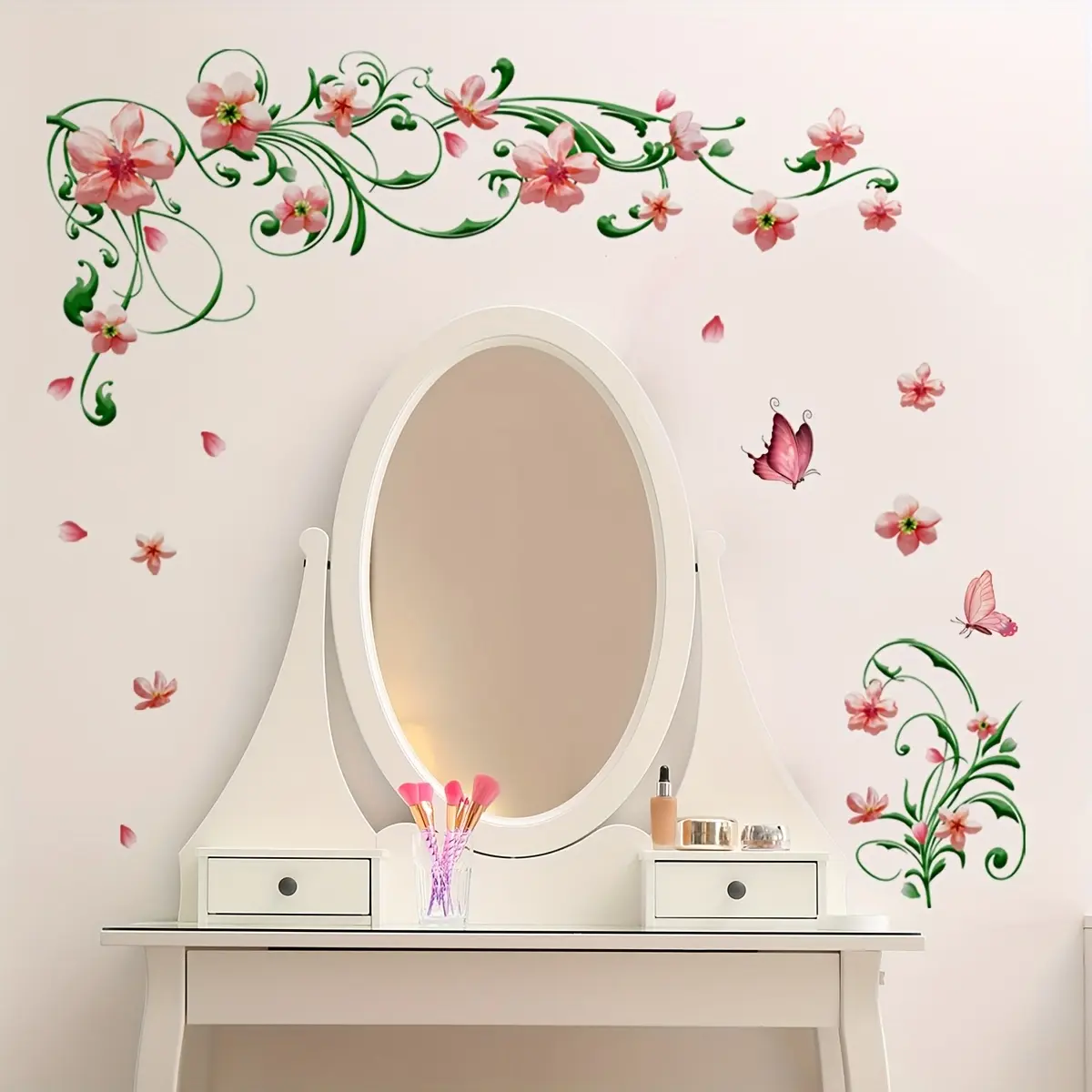 A set of four (30*45cm*4pcs) creative hand-painted flower, vine and butterfly spring and summer wall stickers for living room, bedroom, TV wall frame decoration and background beautification Decorative Wall Sticker (M17543-KR)