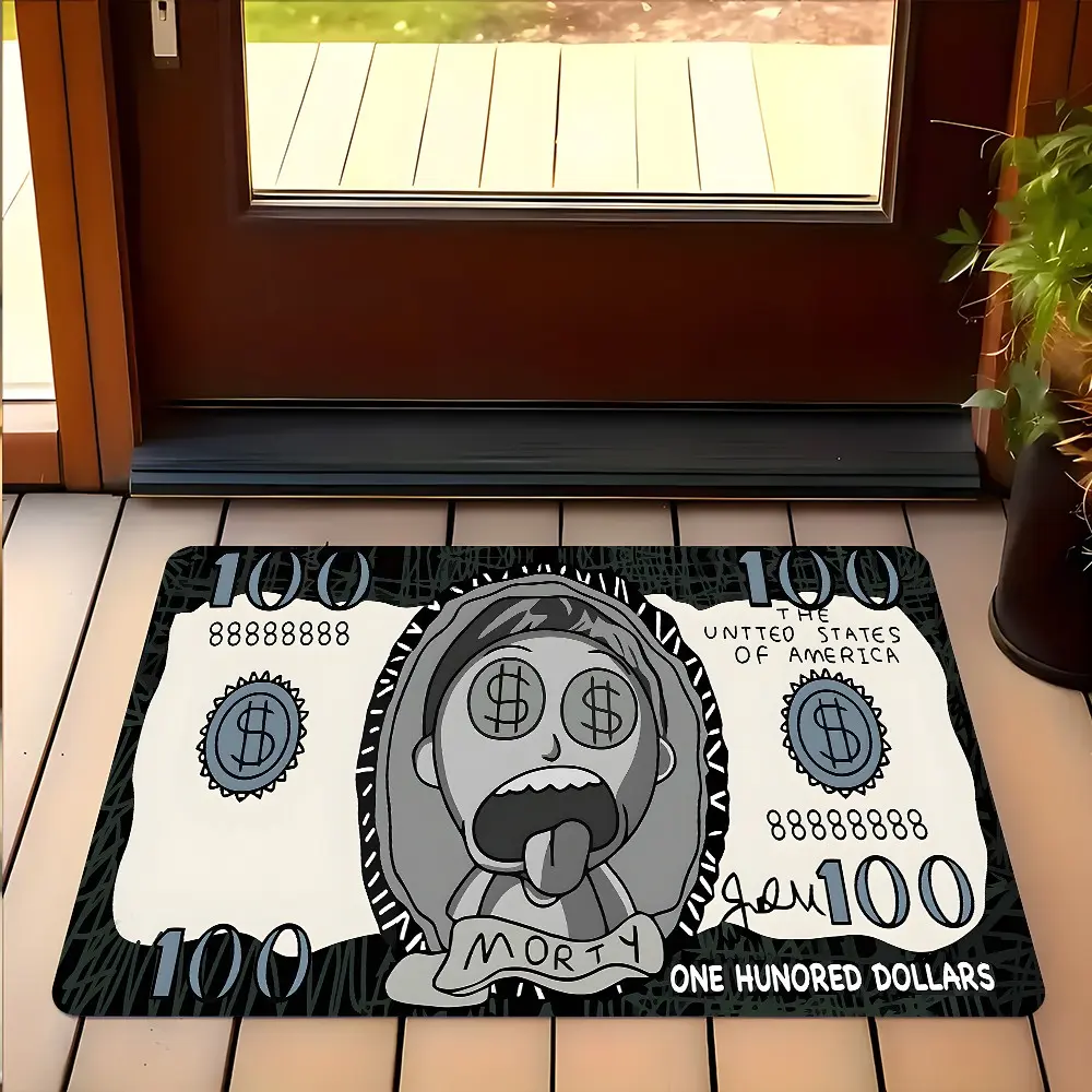 Rick and Morty Morty 100 Dollar Bill Funny Doormat, Welcome Mat, Cartoon Character Entryway Rug, Sturdy Non-Slip Low-Profile Floor Mat for Indoor Outdoor, Home Decor for Rick and Morty Fans, Ideal Gift for Cartoon Lovers, Cartoon Pattern Rug