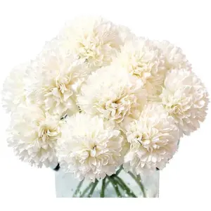 12pcs White Artificial Flowers Fake Flowers Silk Artificial Chrysanthemum Ball Hydrangea Bridal Wedding Bouquet for Home (White)