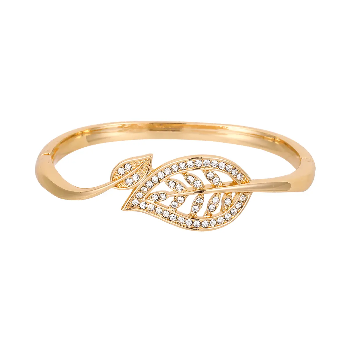 Zinc Alloy Parent-Child Bracelet with Luxury Diamond-Embedded Leaf Design, Stylish & Premium Accessory for Women, Elegant and Versatile Hand Jewelry