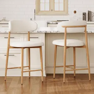 Bellemave Counter Height Bar Stools Set of 2, Upholstered Modern Bar Stools with Metal Legs and Steel Frame, Simple Setup, for Kitchen Island, Dining Room, Beige