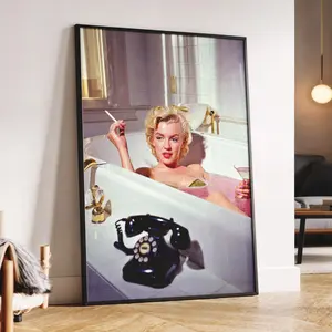 Marilyn Monroe Smoking with Martini in Retro Bathroom • Trendy Wall Art • Unique Feminist Art for Bathroom Decor • Gift for Her Glossy Matte modern artwork decor christmas gift Photo