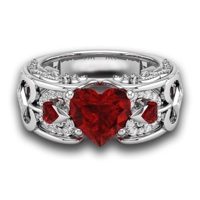 2025 New Accessory Wish New Heart-Shaped Ruby Women's Ring, Stainless Steel Men's Ring, Couple's Handwear