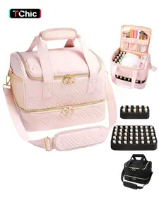 Nail Polish Organizer Bag, Nail Kit Storage Carrying Case with Shoulder Strap, Double Layer Nail Supplies Organizer Handbag for Women