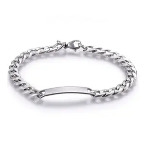 Stainless Steel ID Bracelet Lobster Clasp Rectangle Silver Color 8.2 1.5mm A112