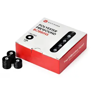 Style L Prewound Sideless 75D/2(60WT) Black Embroidery Bobbins(144 Bobbins)