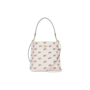 COACH Mollie Strawberry Print Leather Bucket Bag for Women in White