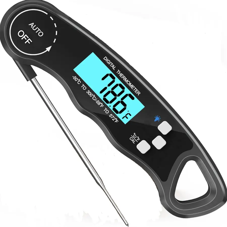 2PCS Meat Thermometer Digital Instant Read Thermometer Ultra-Fast Cooking Food Thermometer with 4.6" Folding Probe Calibration Function for Kitchen Milk Candy, BBQ Grill, Smokers (Grey)