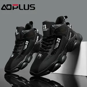 AOPLUS Men's classic casual sports shoes, cool black warrior high-top shoes, thick-soled sports and casual shoes made of breathable mesh material, multi-functional sports shoes