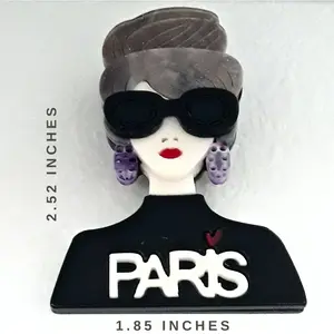 Chic Modern Paris Lady Dark Glasses Acrylic Brooch Pin