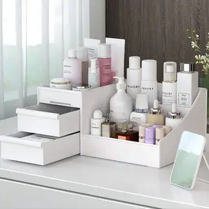 Large Makeup Capacity Cosmetic Storage Box Skin Care Organizer Jewelry,Makeup, Brushes, Lipsticks, Nail Polish Container,Desktop Dresser Sundries Storage Box (White)