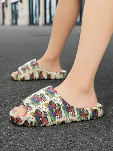 2026 New Indoor Home Bathroom Colorful Number Print Slippers, Soft Non-Slip Sole, American Street Style Graffiti Shoes, Must-Have Summer Gear