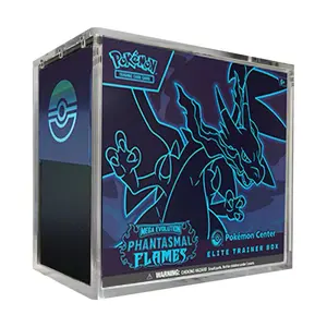 Acrylic Display Case with Sliding  Lid for PKMN Booster ETB Box Storage Booster Box Trading Anime Graded Cards , 5MM Thick Magnetic Lid Protector  Holder Stackable