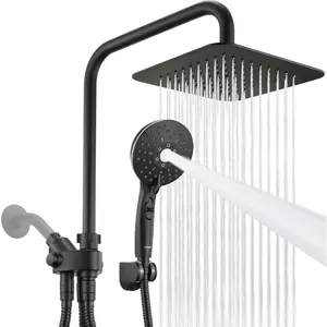 8'' High Pressure Dual Rain Shower Head Combo with Handheld Spray, 6+1 Spray Settings, Height Adjustable, One-touch Pause Button, Matte Black Showerhead