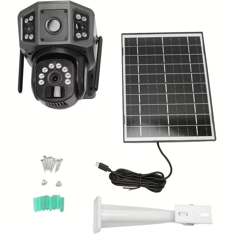 Solar Security Cameras Wireless Outdoor With 64GB SD Card - 2.4 GHz WiFi Security Cameras, 4K/8MP Dual-lens Linkage, Battery Powered, 360° Pan And Tilt, Ultra Clear Color Night Vision, PIR, Two-Way Audio, SD And Cloud Storage