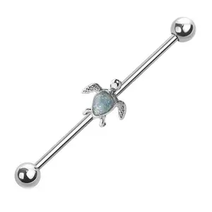Sea Turtle Synthetic Opal Industrial Barbell 14G 316L Surgical Steel