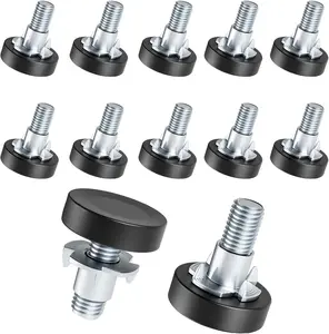 12 Pcs Adjustable Furniture Leveling Feet with T-Nuts, Threaded Screw-in Table Feet for Individual Adjustment, 1/4" Thread Leveling Feet