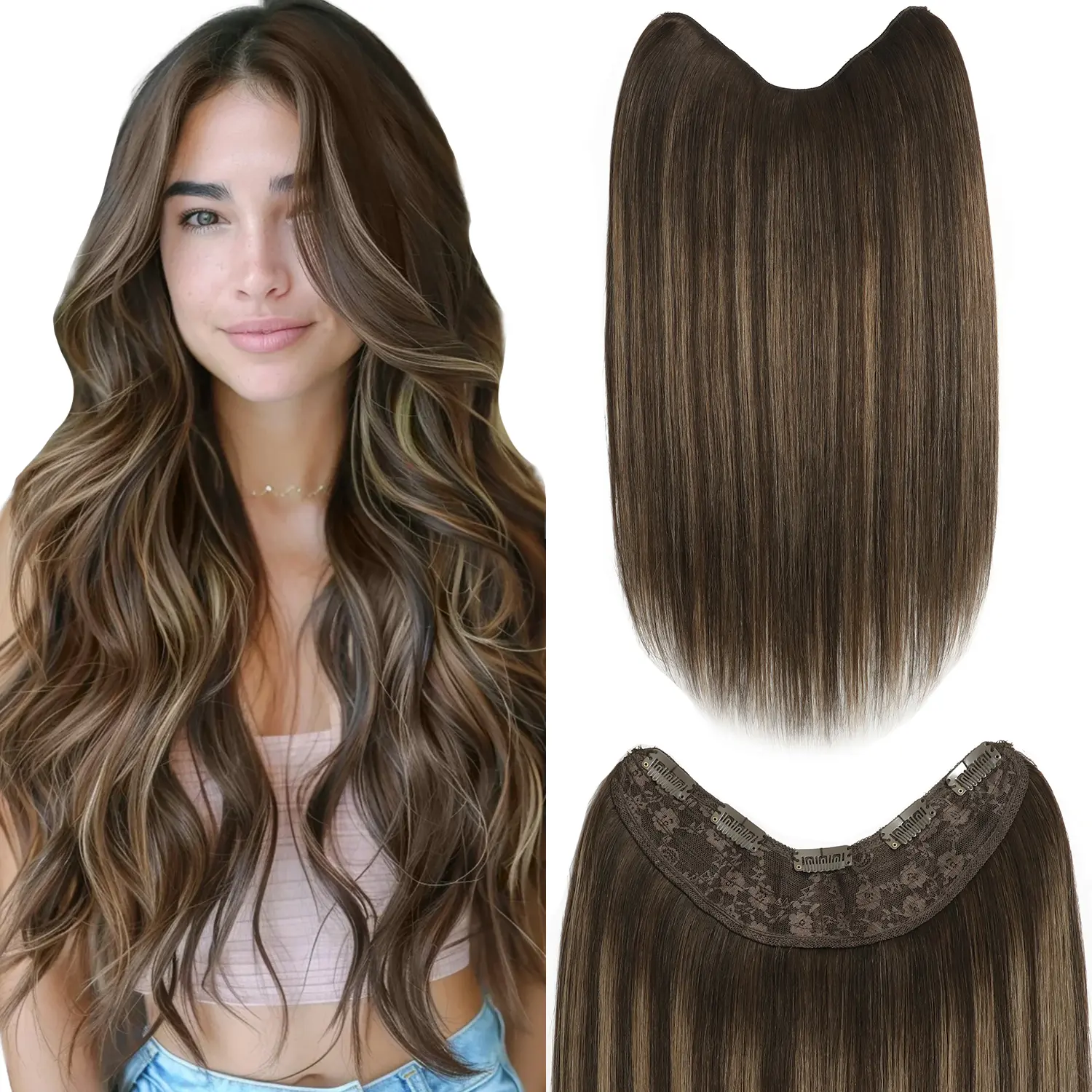 Sindra 1-Piece Human Hair Clip-in Extensions, V-Shaped Weft, 14-22in Lengths, 80g & 100g Options, Easy to Wear