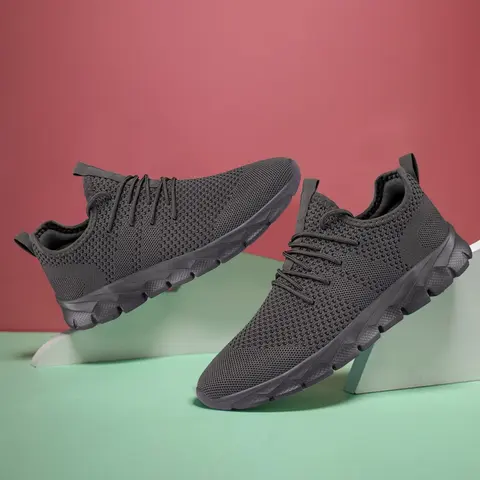 Men's Breathable Mesh Knit Running Shoes, Casual Sporty Stretch Fit Lace Up Low Top Sneakers, Fashionable Sports Shoes for Daily Wear, Closed, Knitted Running Shoes, Workout Sneakers, Athletic Running Shoes, Running Sports Footwear