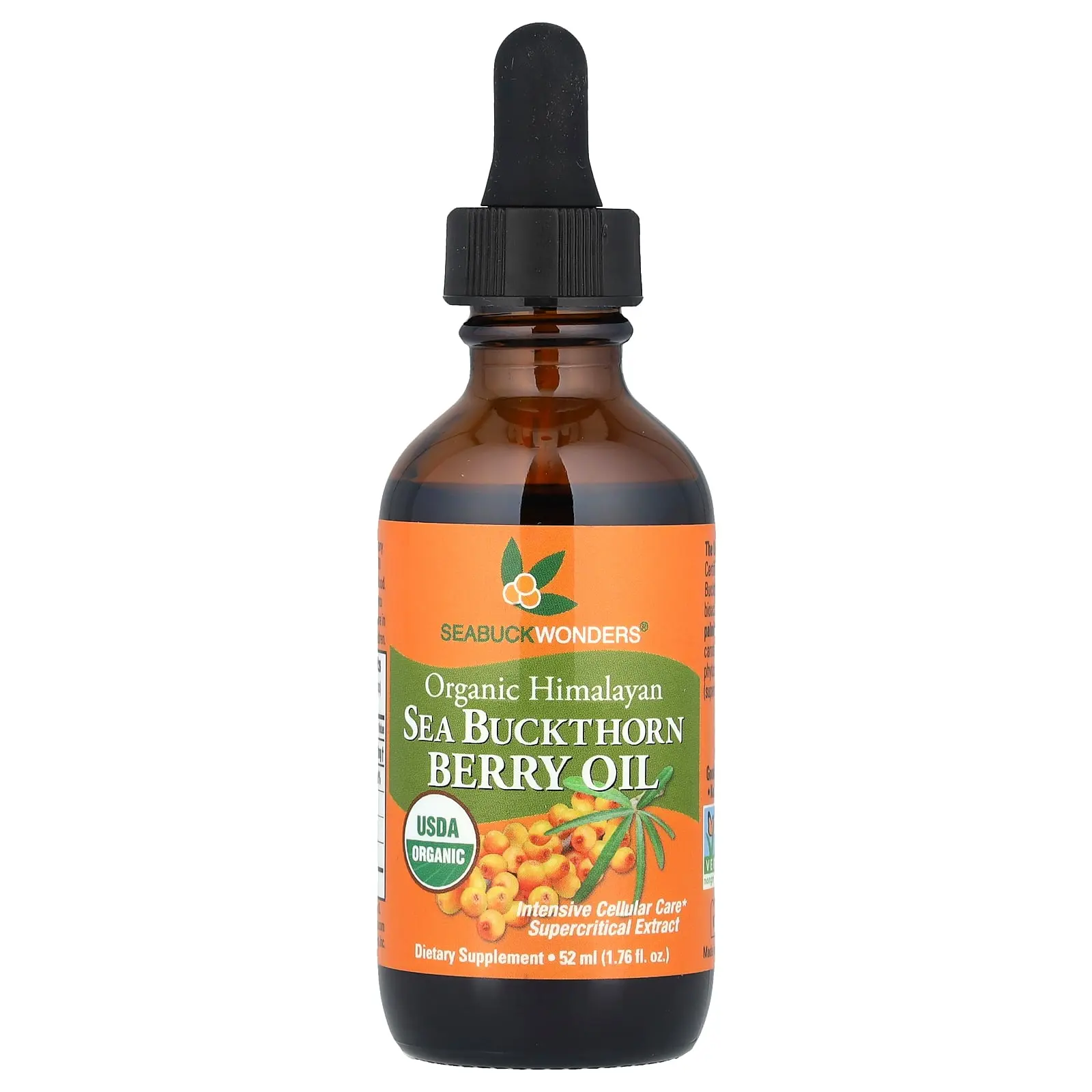 SeaBuckWonders Organic Himalayan Sea Buckthorn Berry Oil, 1,000 mg, 1.76 fl oz (52 ml)