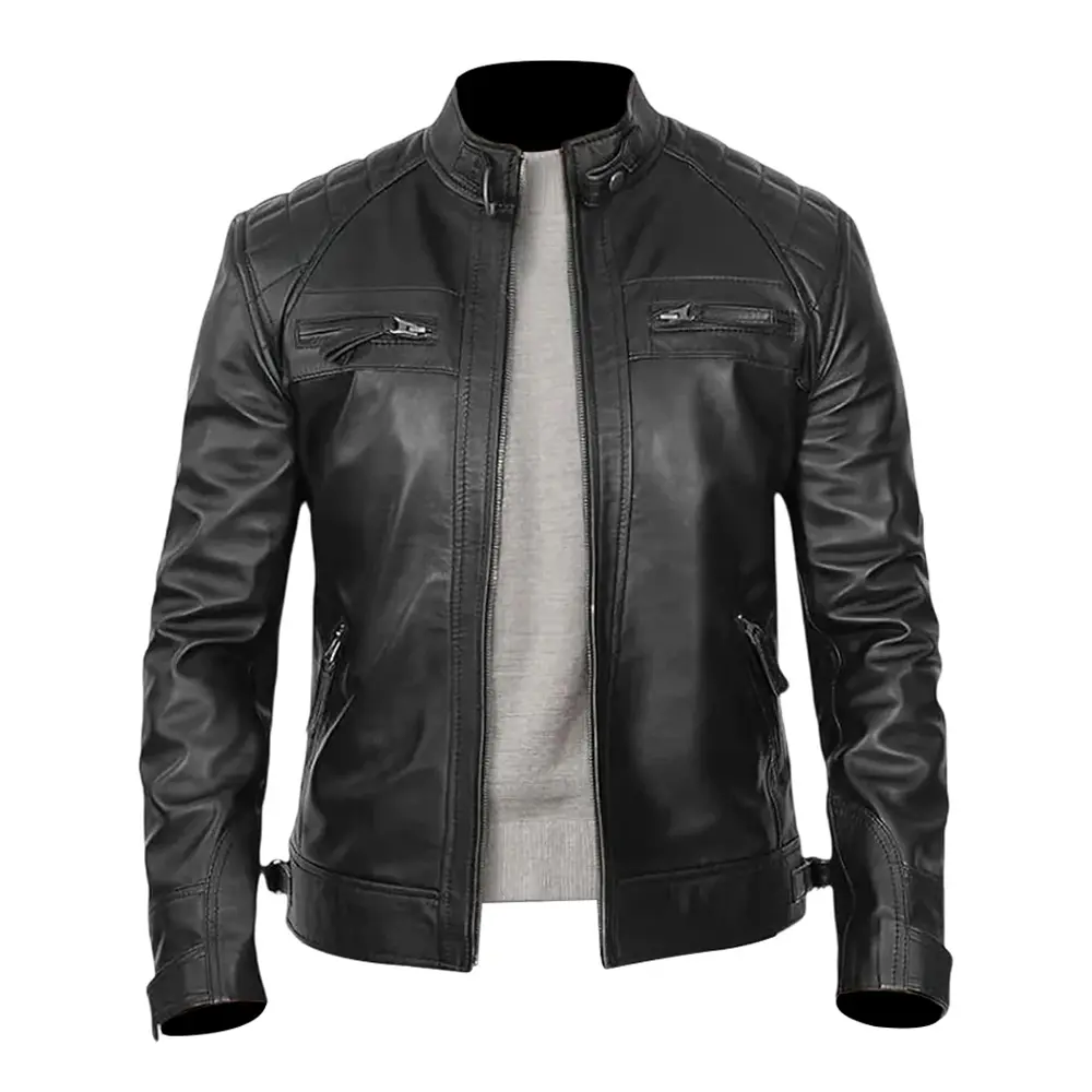 Men's Black Leather Jacket Genuine Lambskin Leather Biker Jacket, Vintage Motorcycle Jackets by Hide Crafts