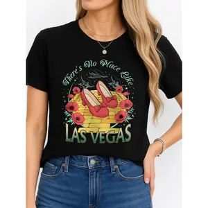 There's No Place Like Las Vegas T-Shirt Black Casual Wear Personalized Unisex Women's Top All Season Comfortable Breathable Short Sleeve Tee Suitable For Any Outfit Made In Usa