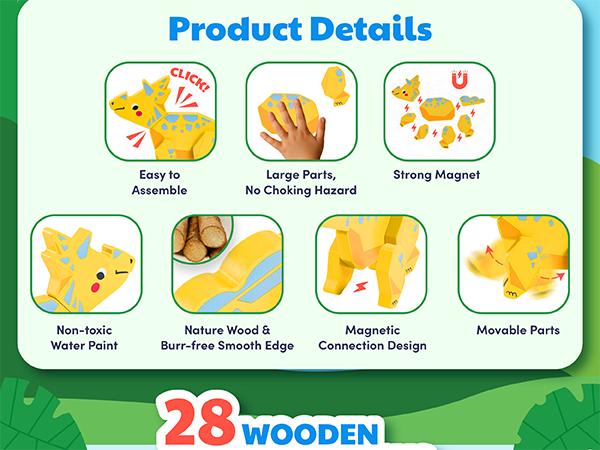 JoyCat Magnetic Wooden Dinosaur Building Blocks Set, Montessori STEM Early Learning Fine Motor Toy for Toddlers 1-3, Build-and-Take-Apart Playset, Kids' Gift, Magnetic Building Blocks summerwins JoyCat Magnetic Wooden Dinosaur Building Blocks Set, Montessori STEM Early Learning Fine Motor Toy for Toddlers 1-3, Build-and-Take-Apart Playset, Kids' Gift, Magnetic Building Blocks summerwins