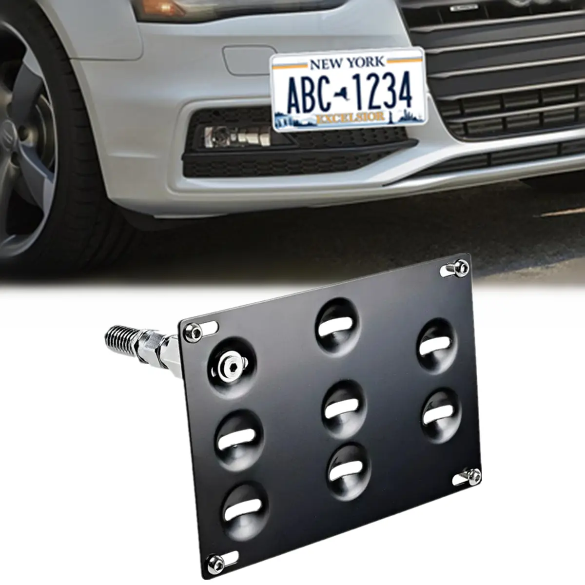 No Drill Front License Plate Holder Tow Hook Relocator Bracket fit for A4 S4 B8 A5 S5 RS4 RS5 08-15 A7 S7 RS7,13-18 Allroad Mounting Frame Relocator Holder, black